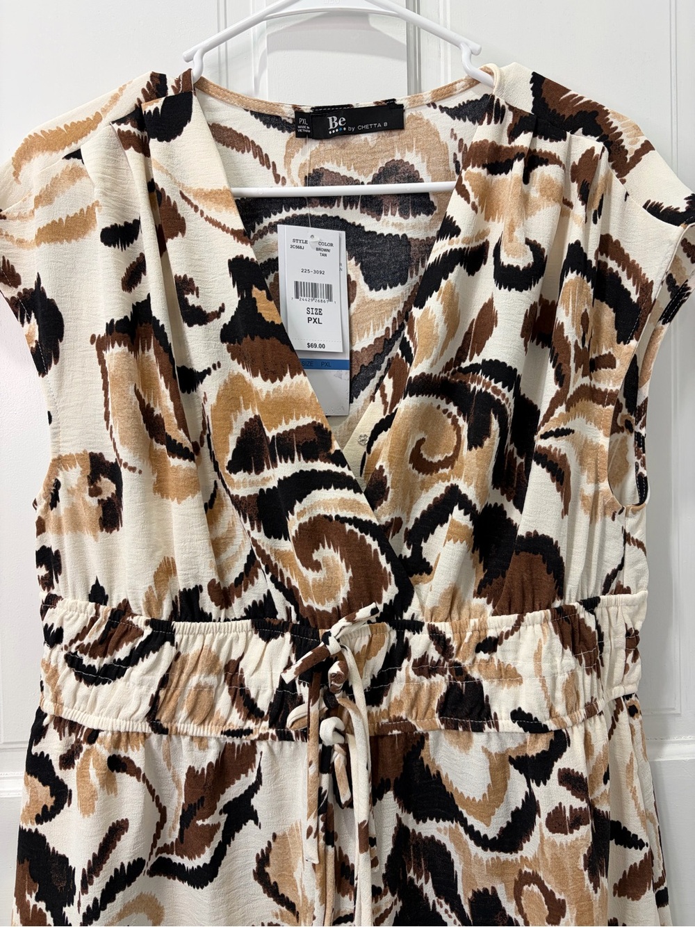 Chetta B Brown and Cream Floral V-Neck Drawstring Tunic - Picture 3 of 5